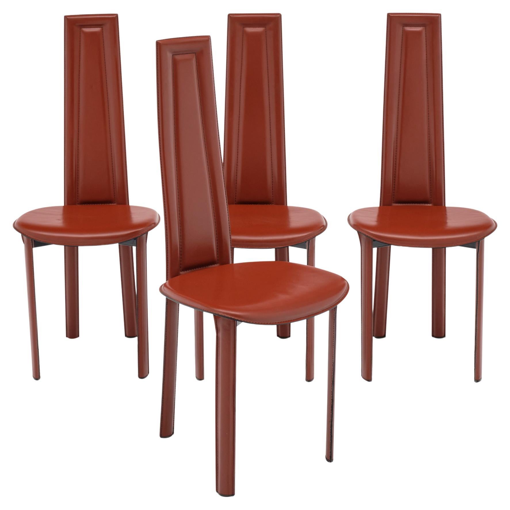 Chaises de salle à manger postmodernes en cuir dans le style de Pietro Costantini