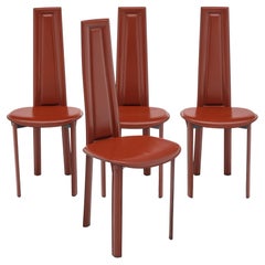 Postmodern Leather Dining Chairs in the style of Pietro Costantini