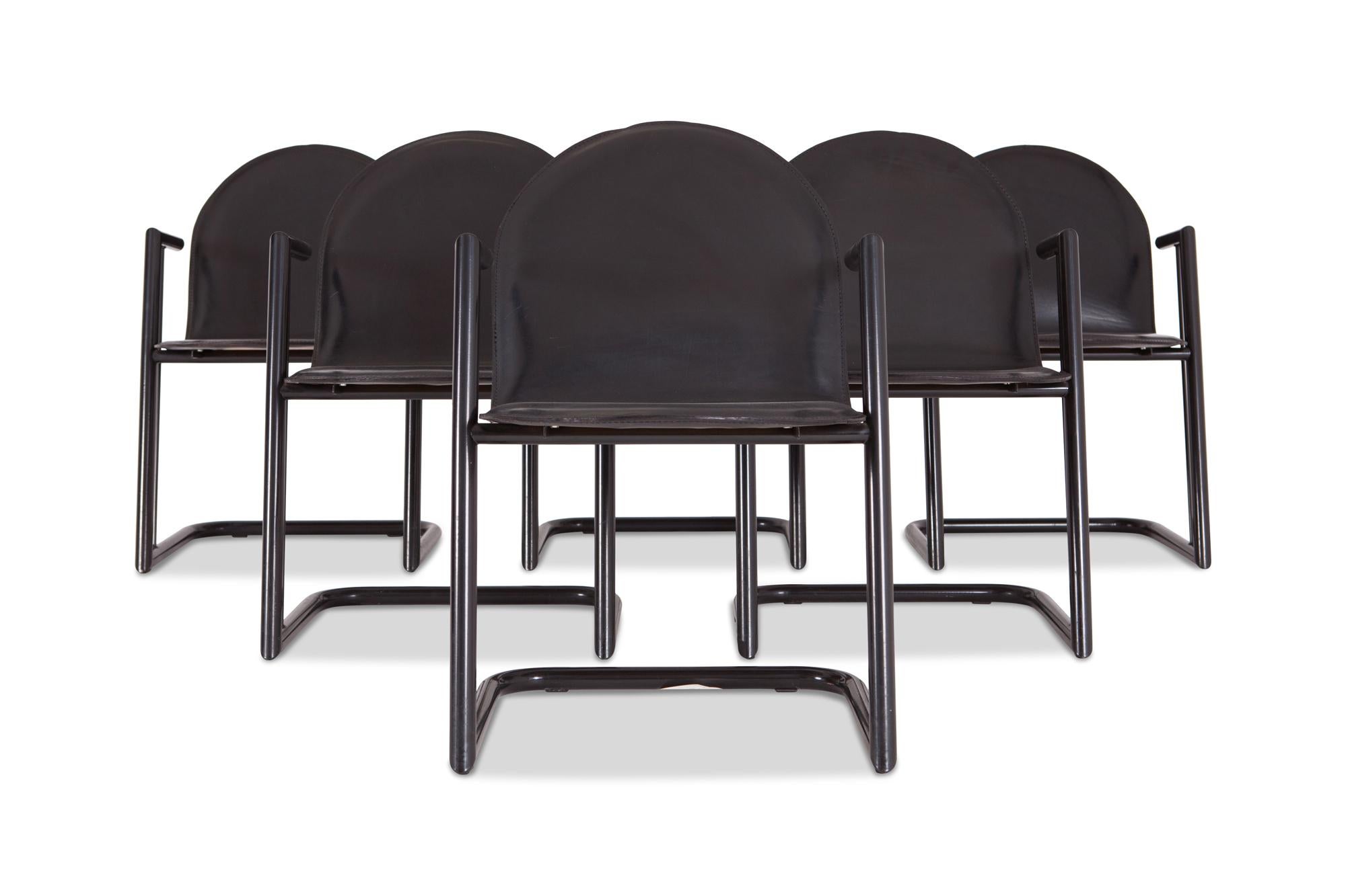 Belgian Postmodern Leather Dining Chairs, Set of Six, 1970s