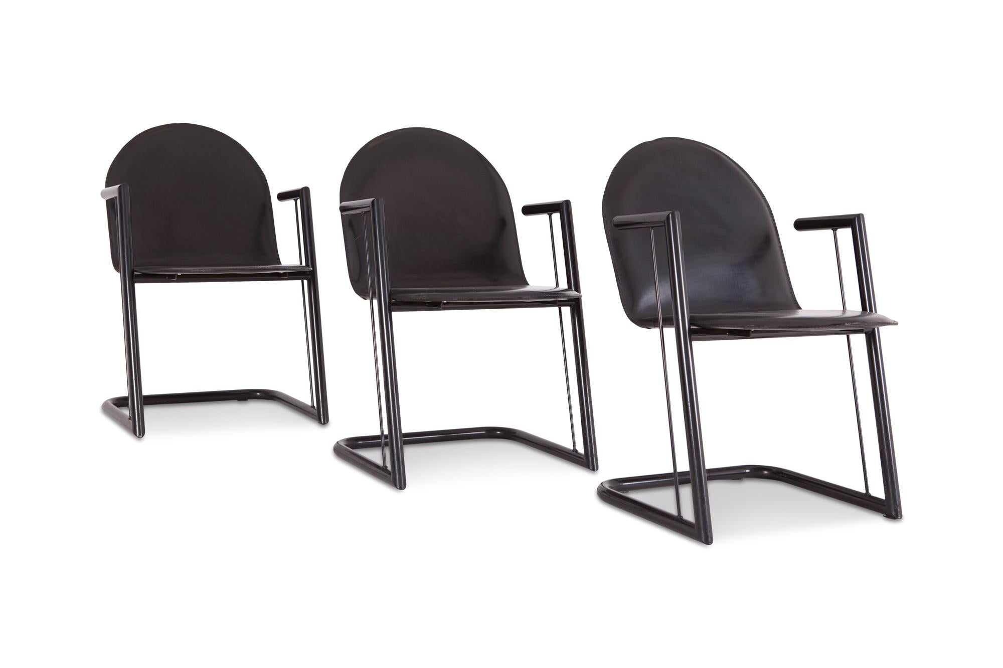 Postmodern Leather Dining Chairs, Set of Six, 1970s In Good Condition In Antwerp, BE