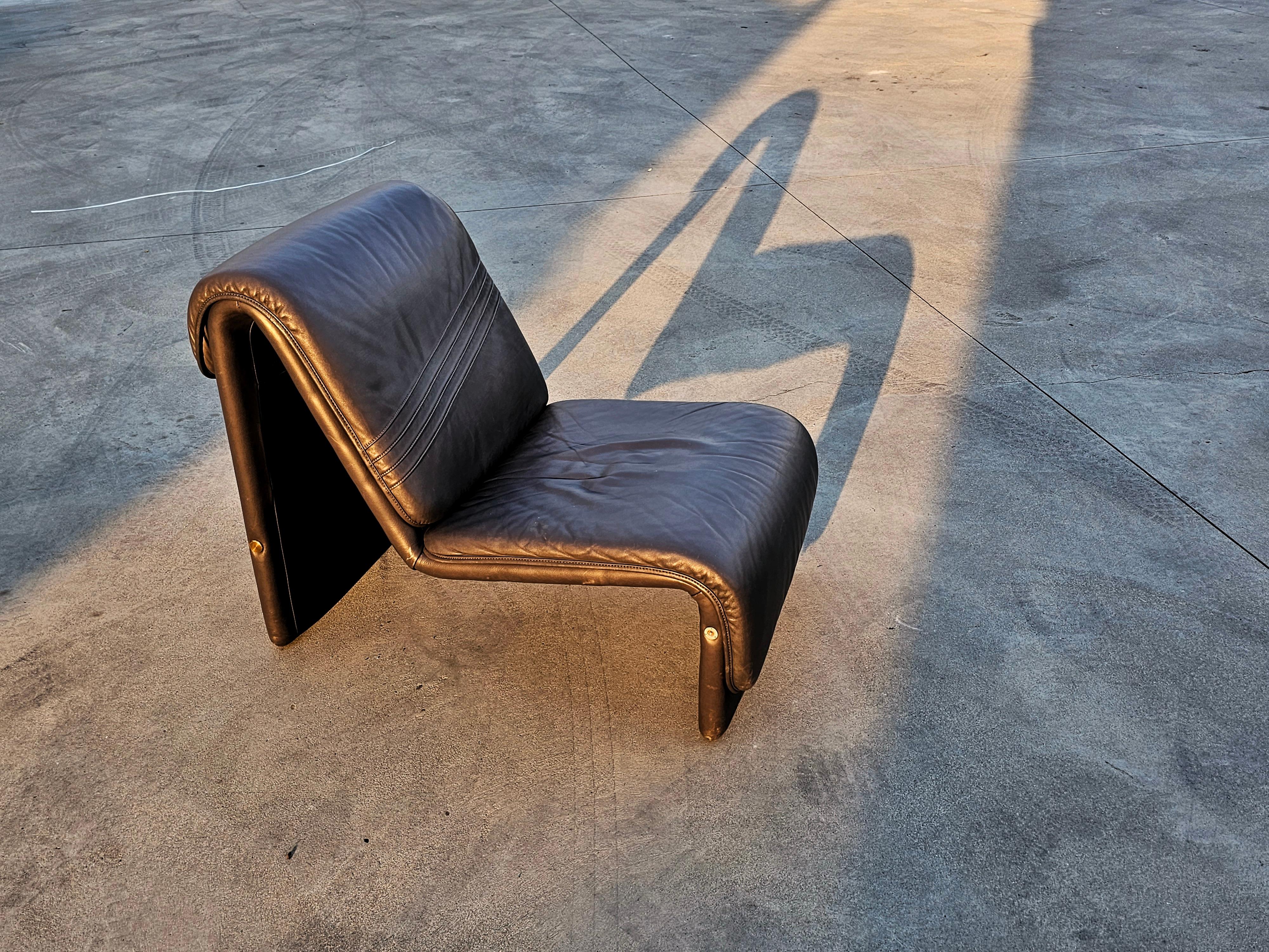 Postmodern Leather Lounge Chairs in style of Etienne Fermigier, Switzerland 1978 For Sale 3