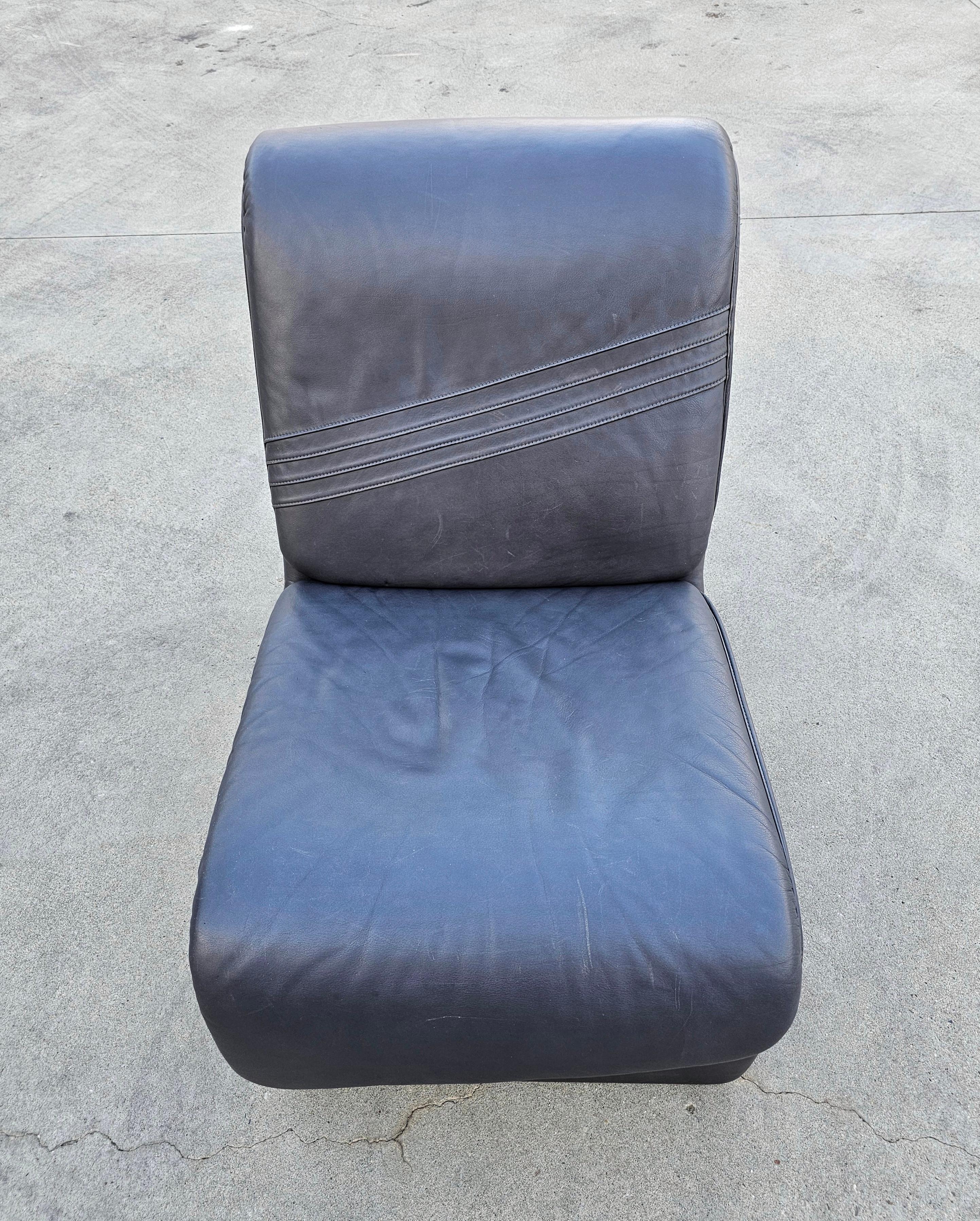 Post-Modern Postmodern Leather Lounge Chairs in style of Etienne Fermigier, Switzerland 1978 For Sale