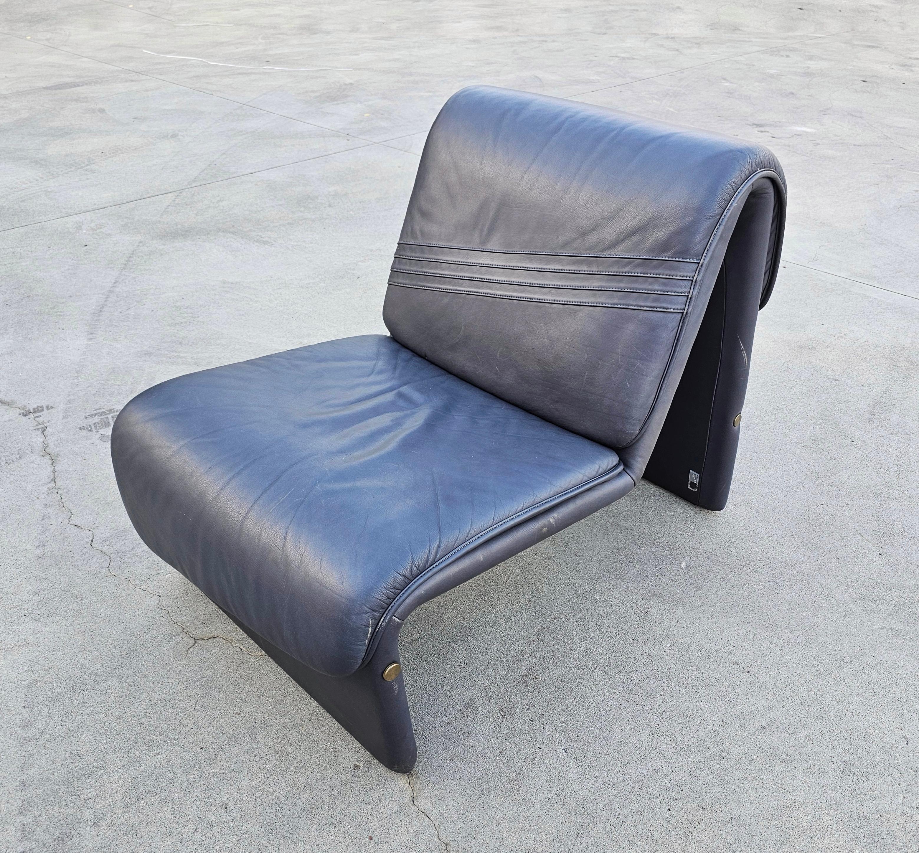 Swiss Postmodern Leather Lounge Chairs in style of Etienne Fermigier, Switzerland 1978 For Sale