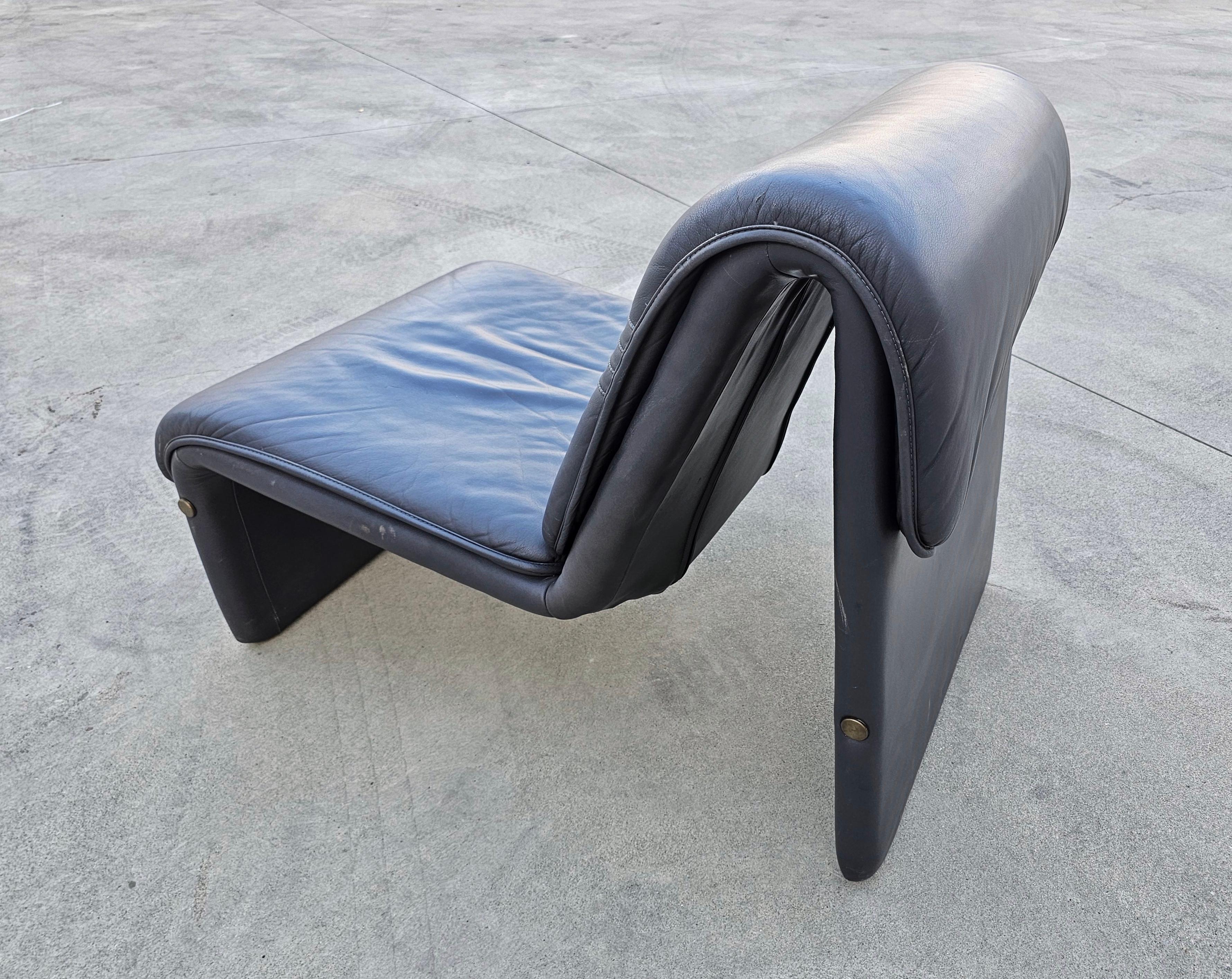 Late 20th Century Postmodern Leather Lounge Chairs in style of Etienne Fermigier, Switzerland 1978 For Sale