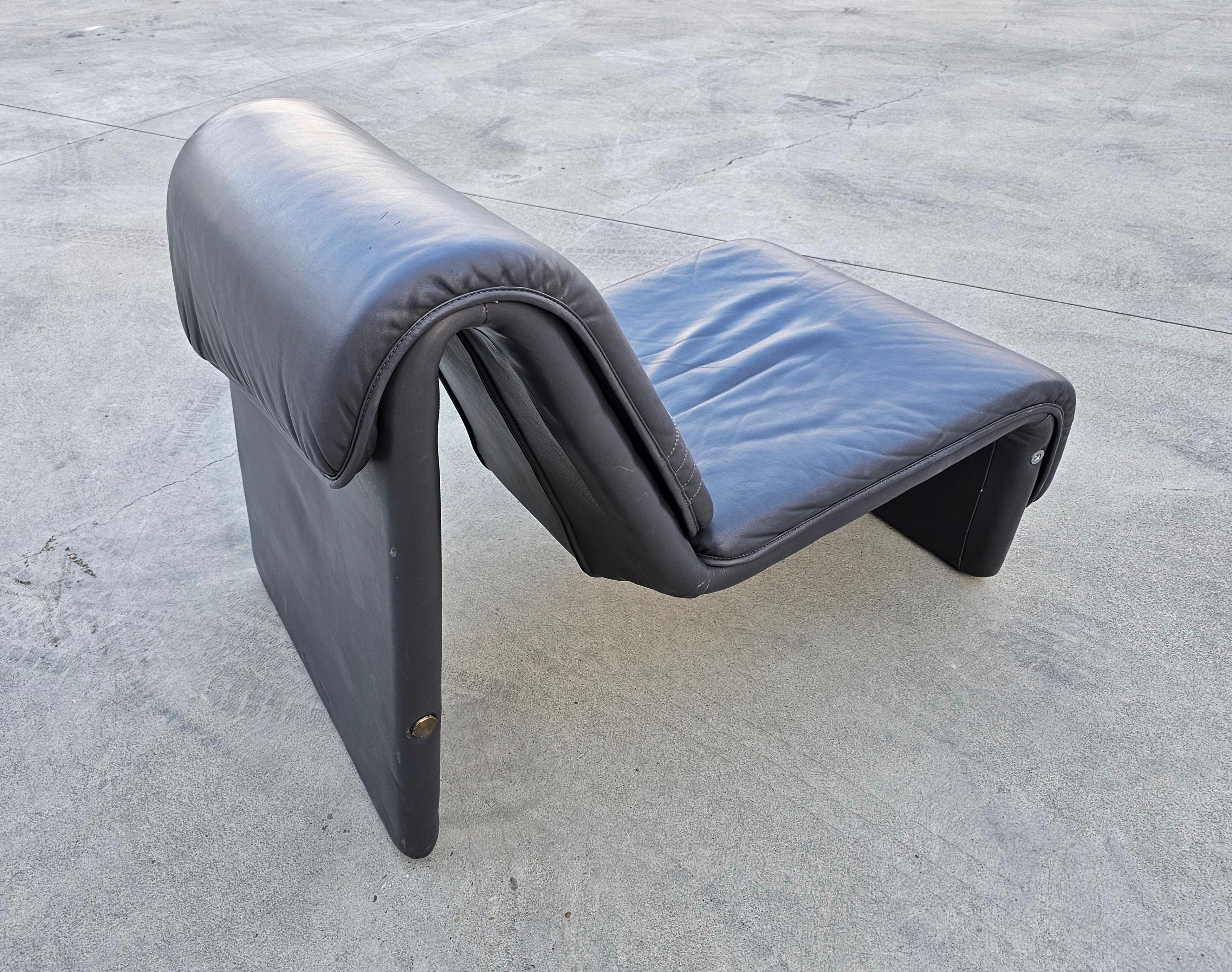 Steel Postmodern Leather Lounge Chairs in style of Etienne Fermigier, Switzerland 1978 For Sale