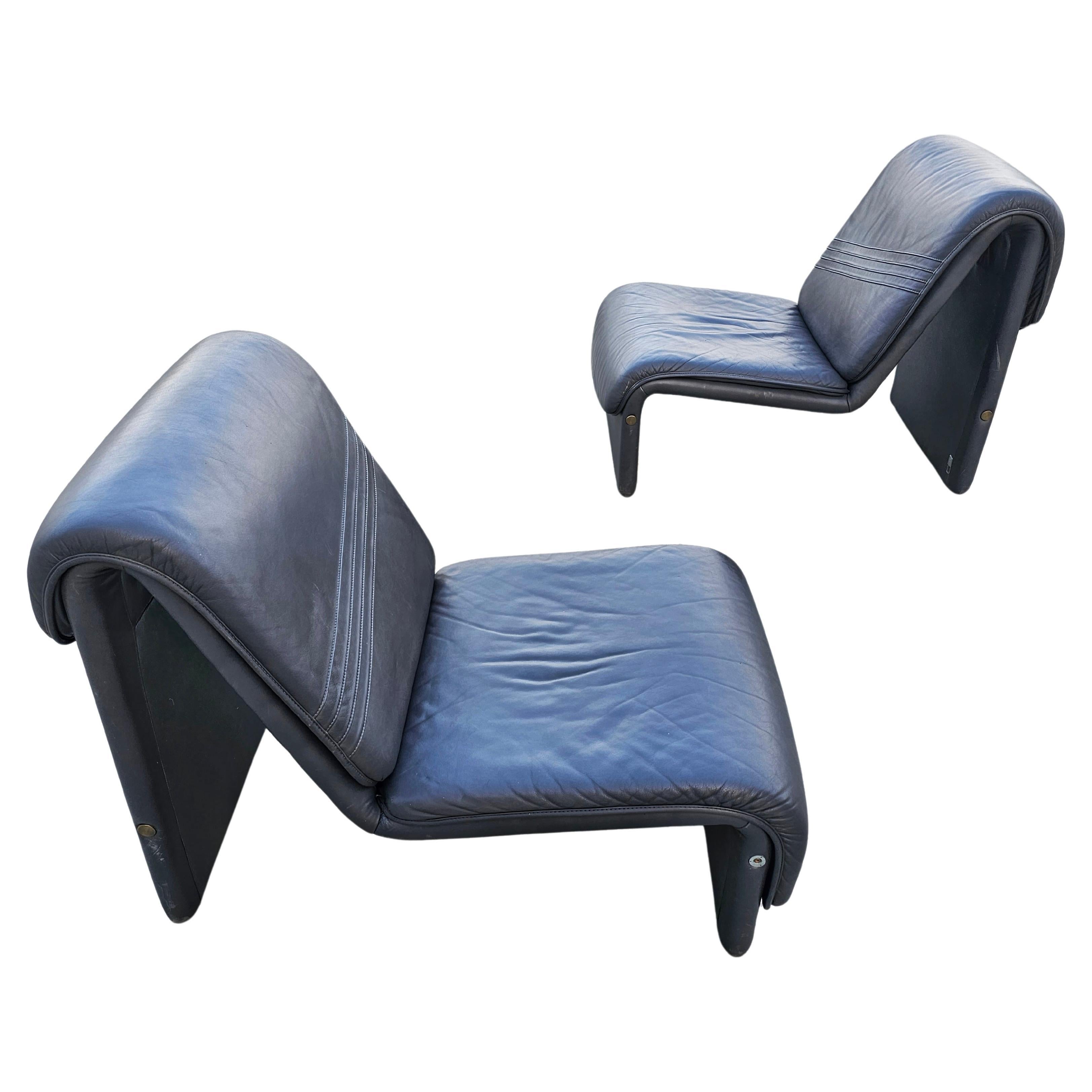 Postmodern Leather Lounge Chairs in style of Etienne Fermigier, Switzerland 1978 For Sale