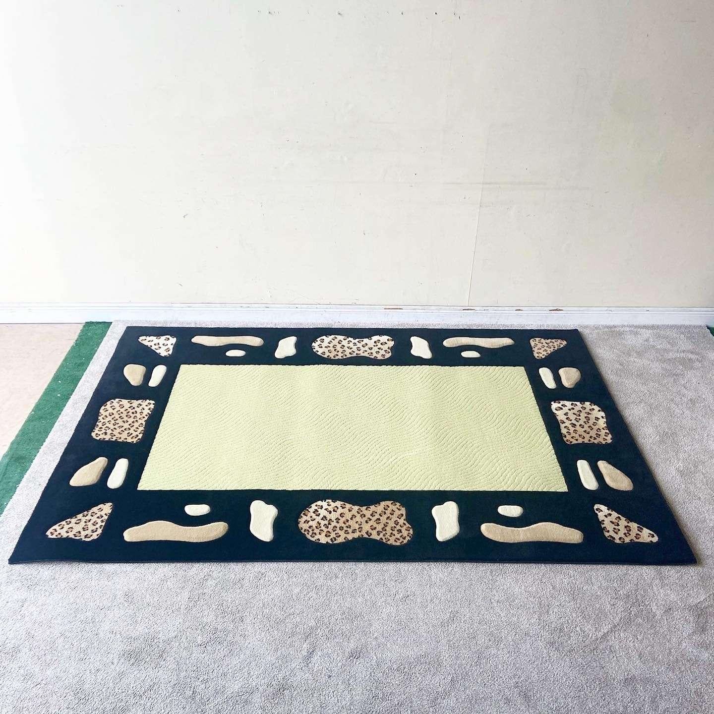 Post-Modern Postmodern Leopard Print, Green and Black Rectangular Area Rug