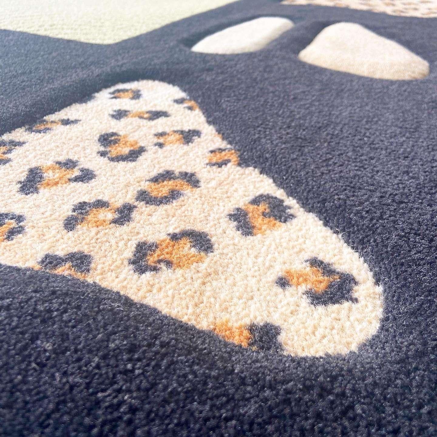 Postmodern Leopard Print, Green and Black Rectangular Area Rug In Good Condition In Delray Beach, FL