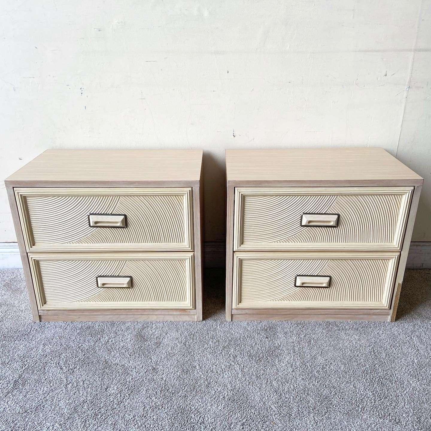 Late 20th Century Postmodern Lexington Pencil Reed Nightstands by Henry Link - a Pair For Sale