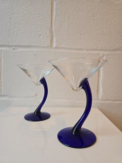 Postmodern Libbey Blue Stem Martini Glasses