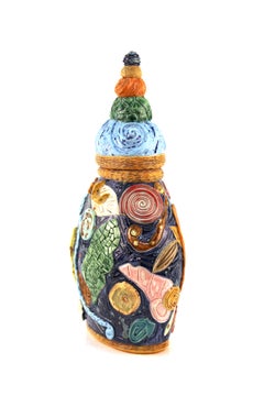 Postmodern Lidded Multicolored Pottery Urn or Jar in Memphis Style