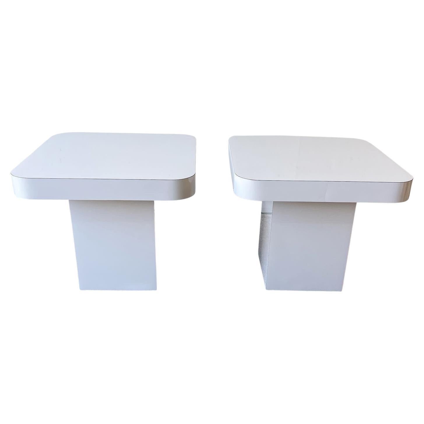 Postmodern Light Gray Lacquer Laminate Mushroom Side Tables - a Pair For Sale