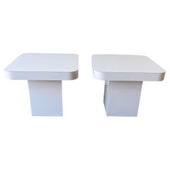 Postmodern Light Gray Lacquer Laminate Mushroom Side Tables - a Pair