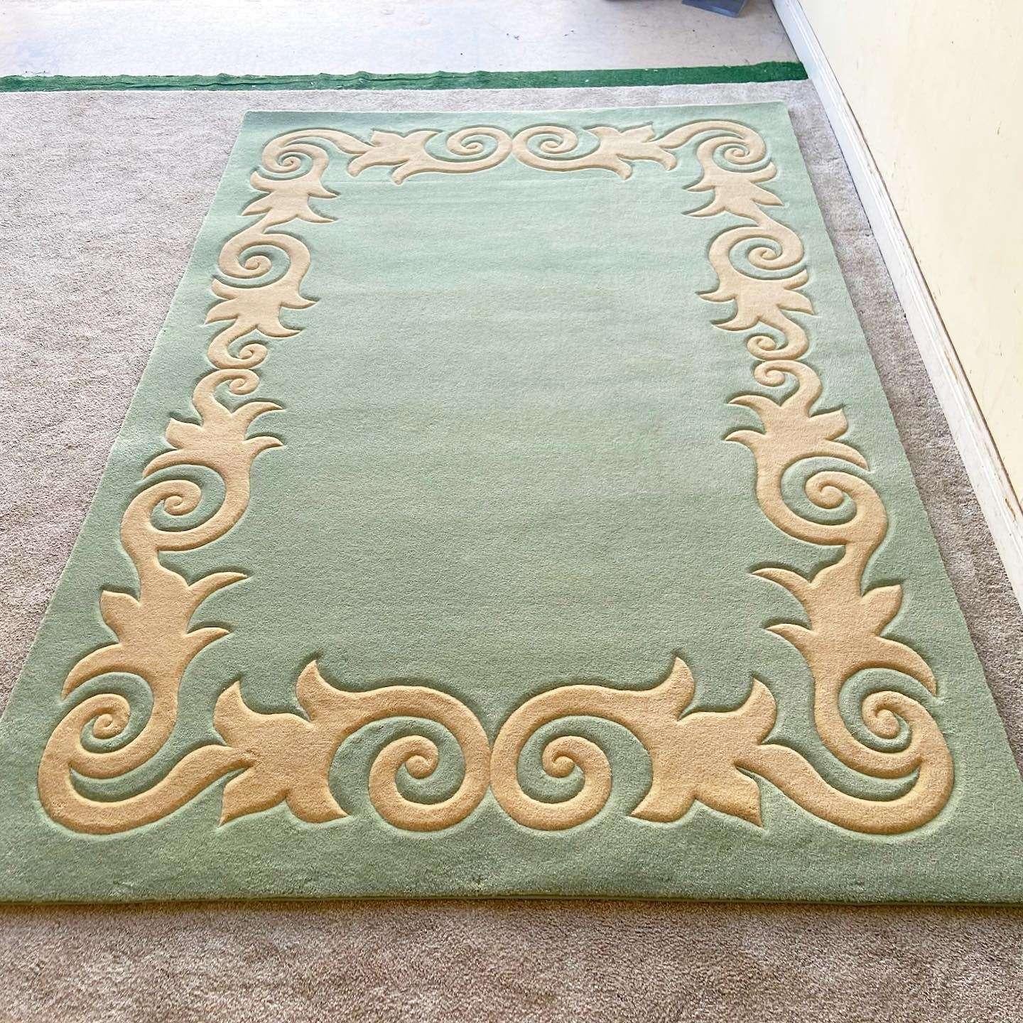 American Postmodern Light Green and Pink Rectangular Area Rug For Sale