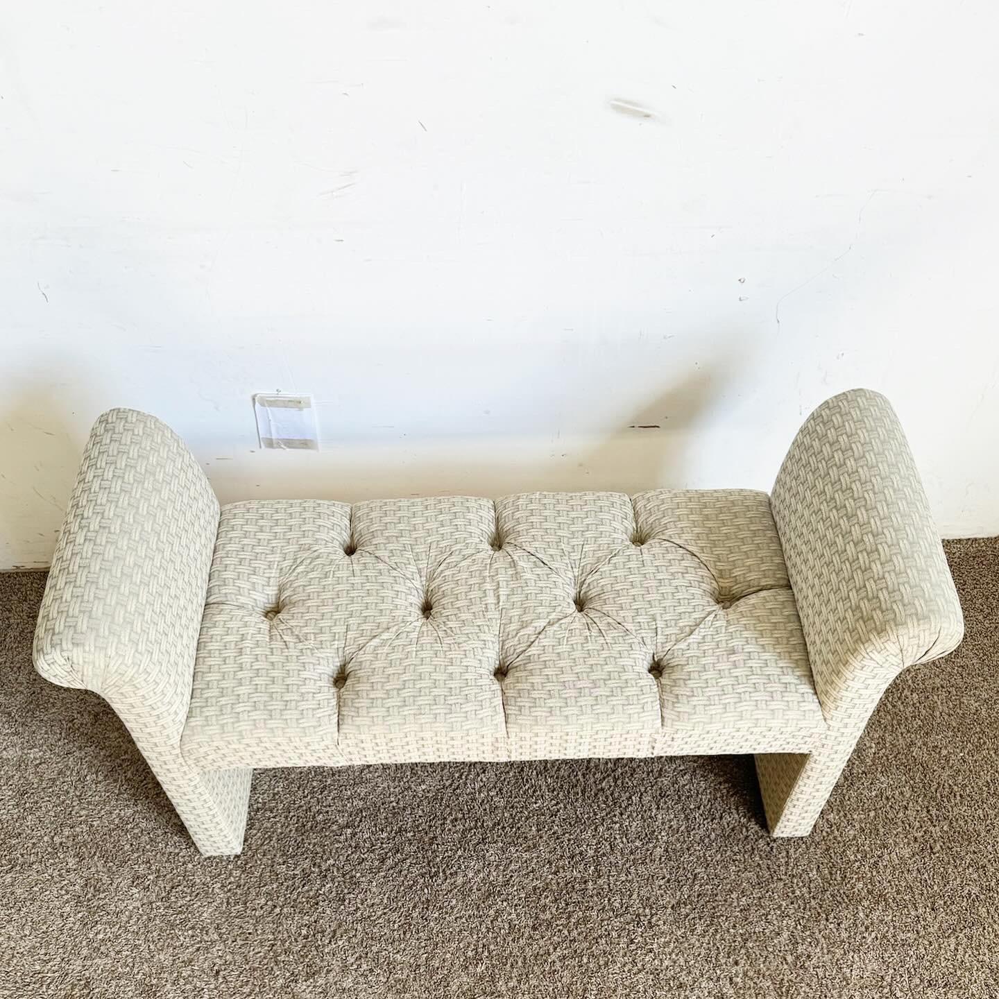 Postmodern Light Green Flared Tufted Bench In Good Condition For Sale In Delray Beach, FL