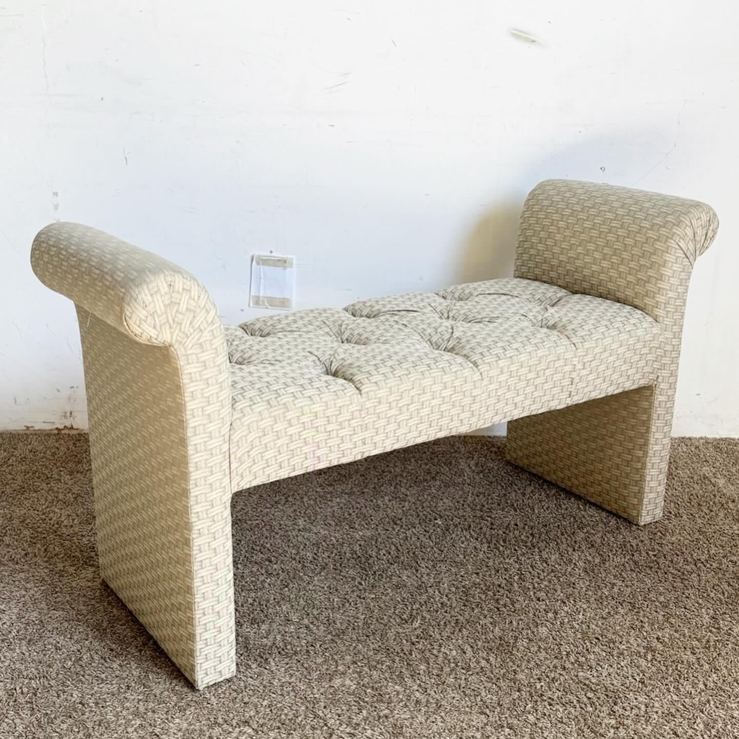 Fabric Postmodern Light Green Flared Tufted Bench For Sale