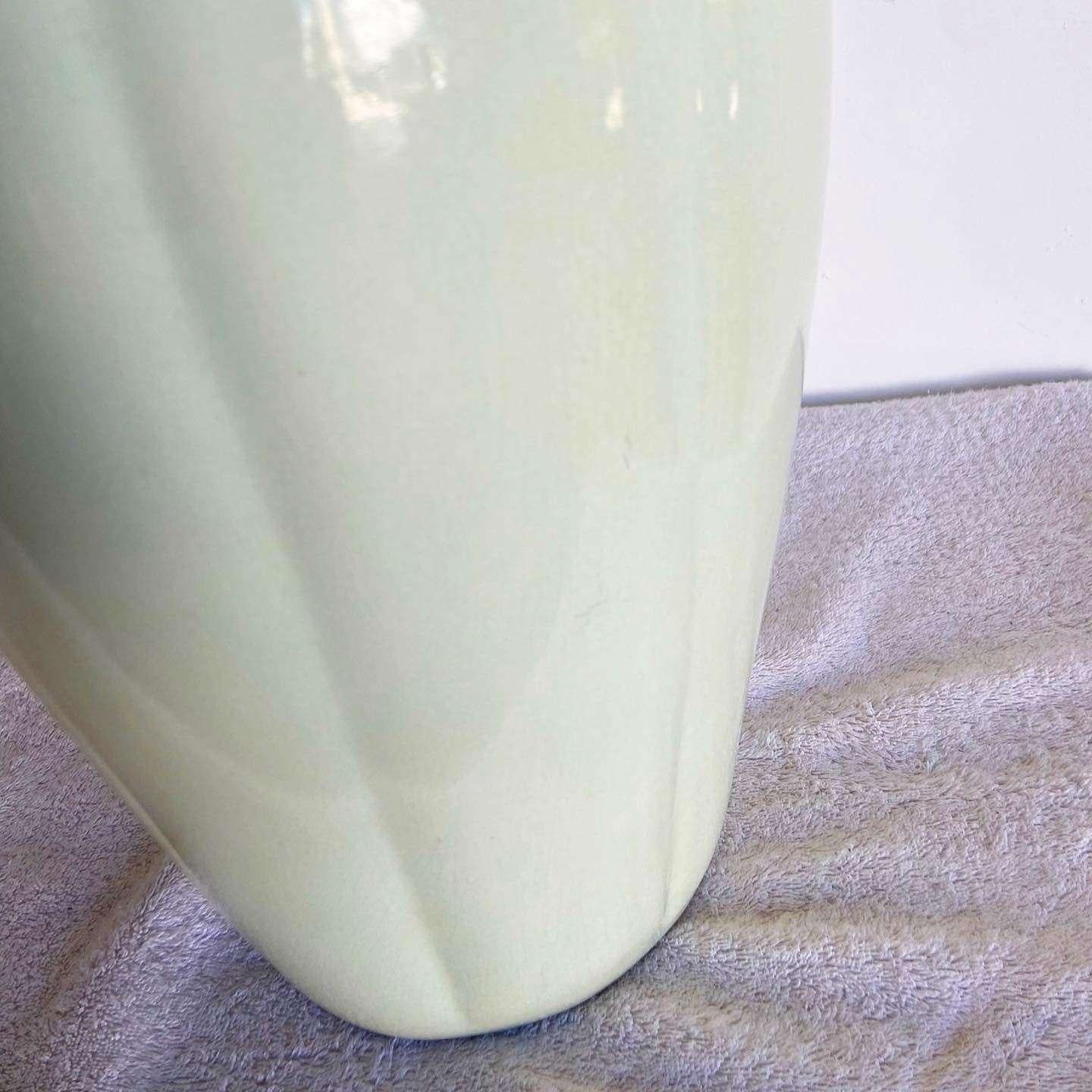 Post-Modern Postmodern Light Green Scalloped Ceramic Vase For Sale