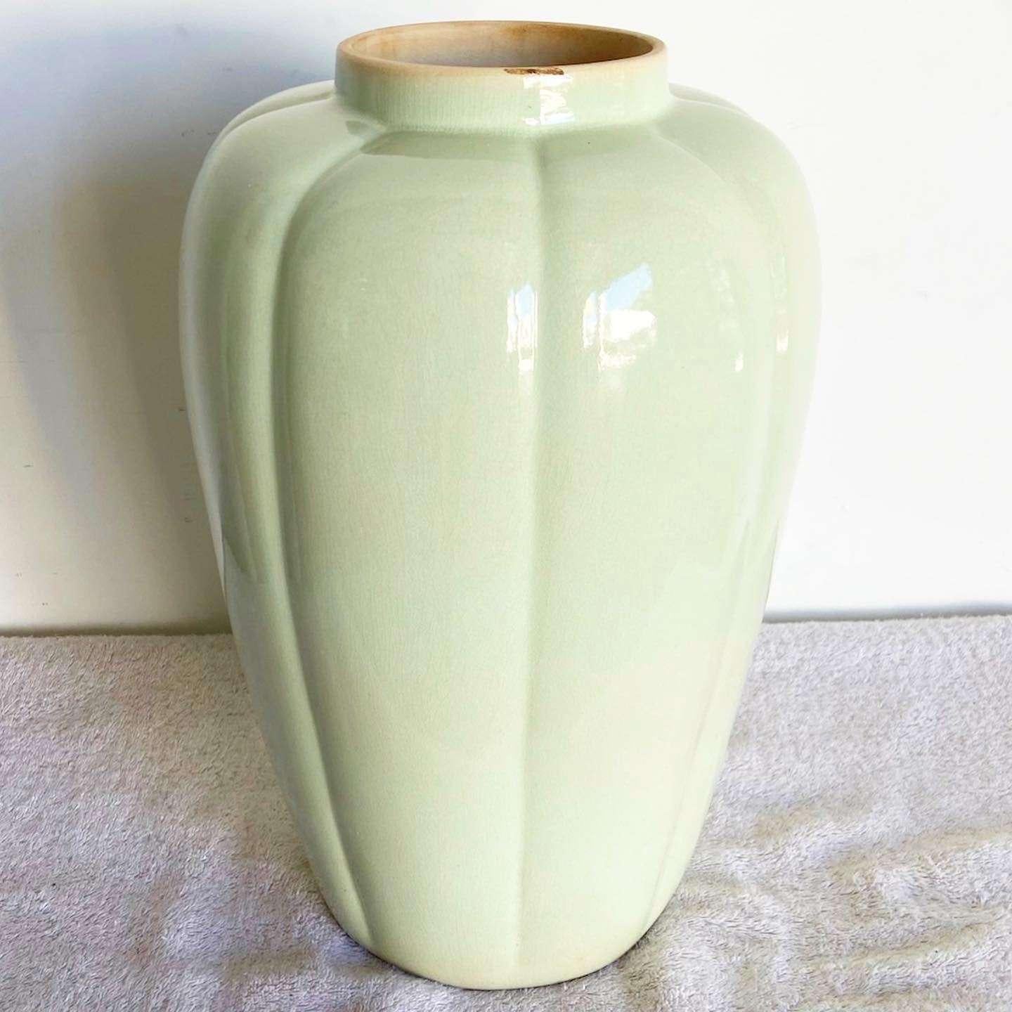 Postmodern Light Green Scalloped Ceramic Vase For Sale 1