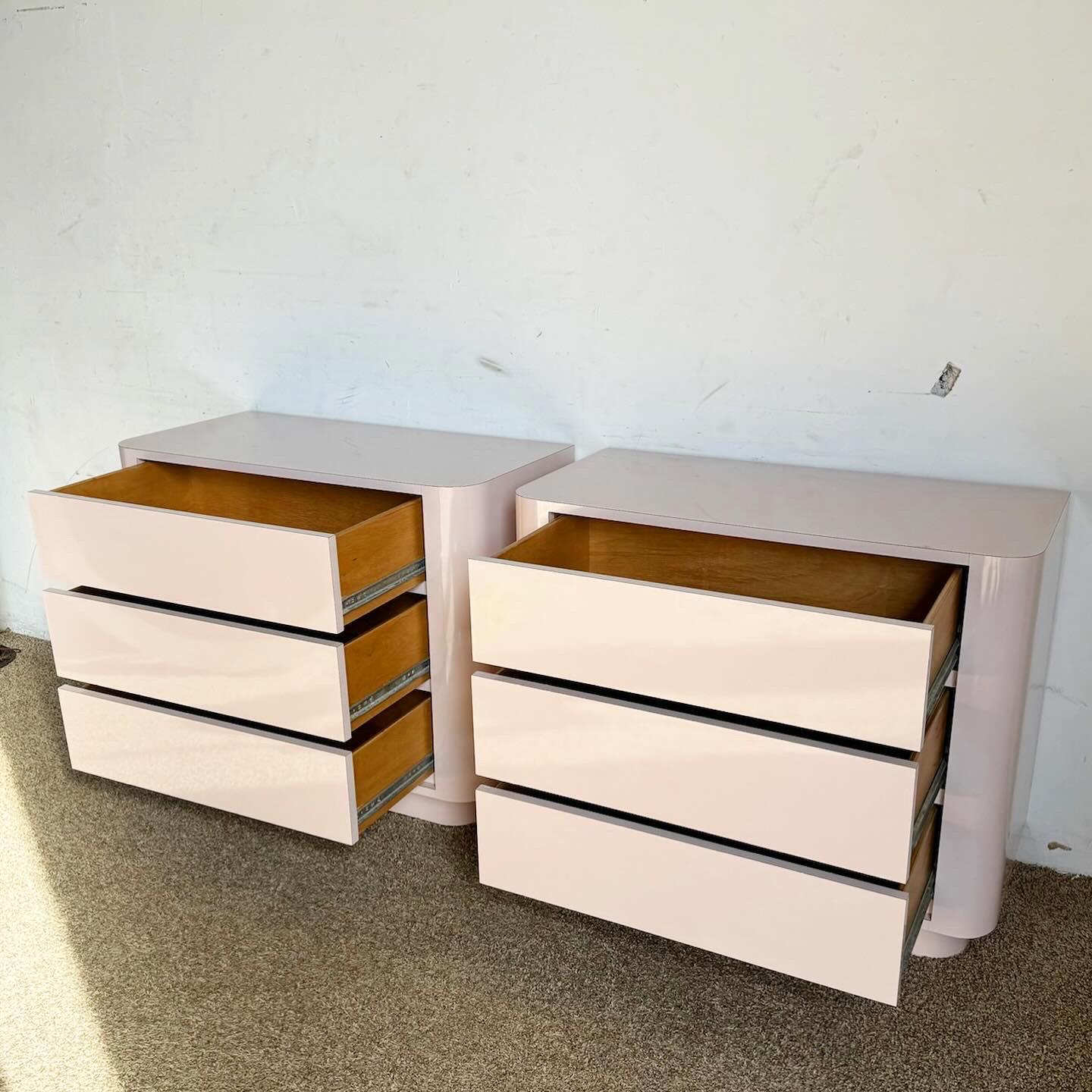 20th Century Postmodern Light Lavender Lacquer Laminate Oversized Nightstands/Commodes For Sale