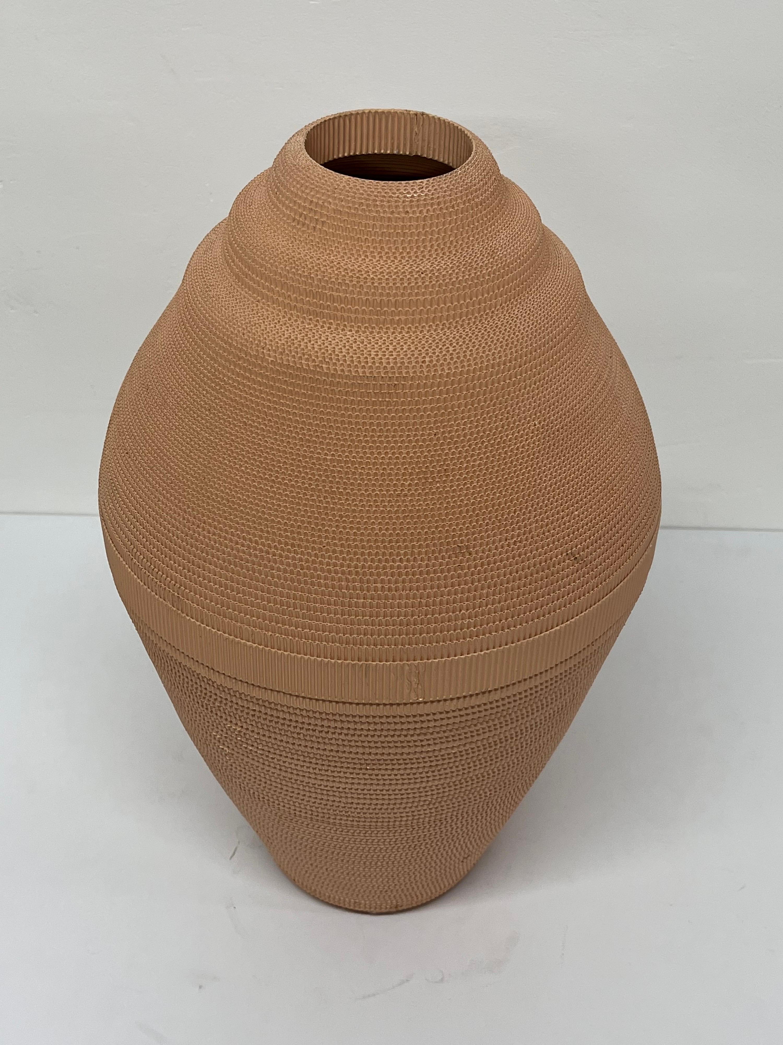 American Postmodern Light Peach Corrugated Cardboard Vase by Flute, Chicago For Sale
