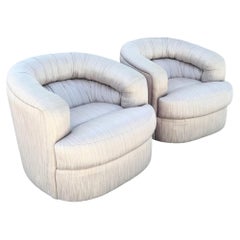 Postmodern Light Pink and Mauve Swivel Club Chairs - A Pair