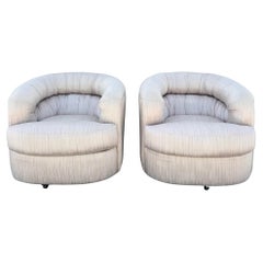 Postmodern Light Pink and Mauve Swivel Club Chairs - A Pair
