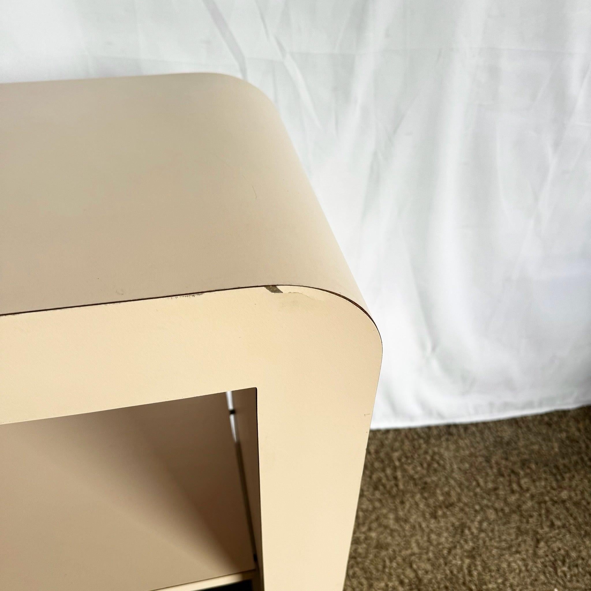 Late 20th Century Postmodern Light Pink Laminate Waterfall Console With Adjustable Shelf For Sale