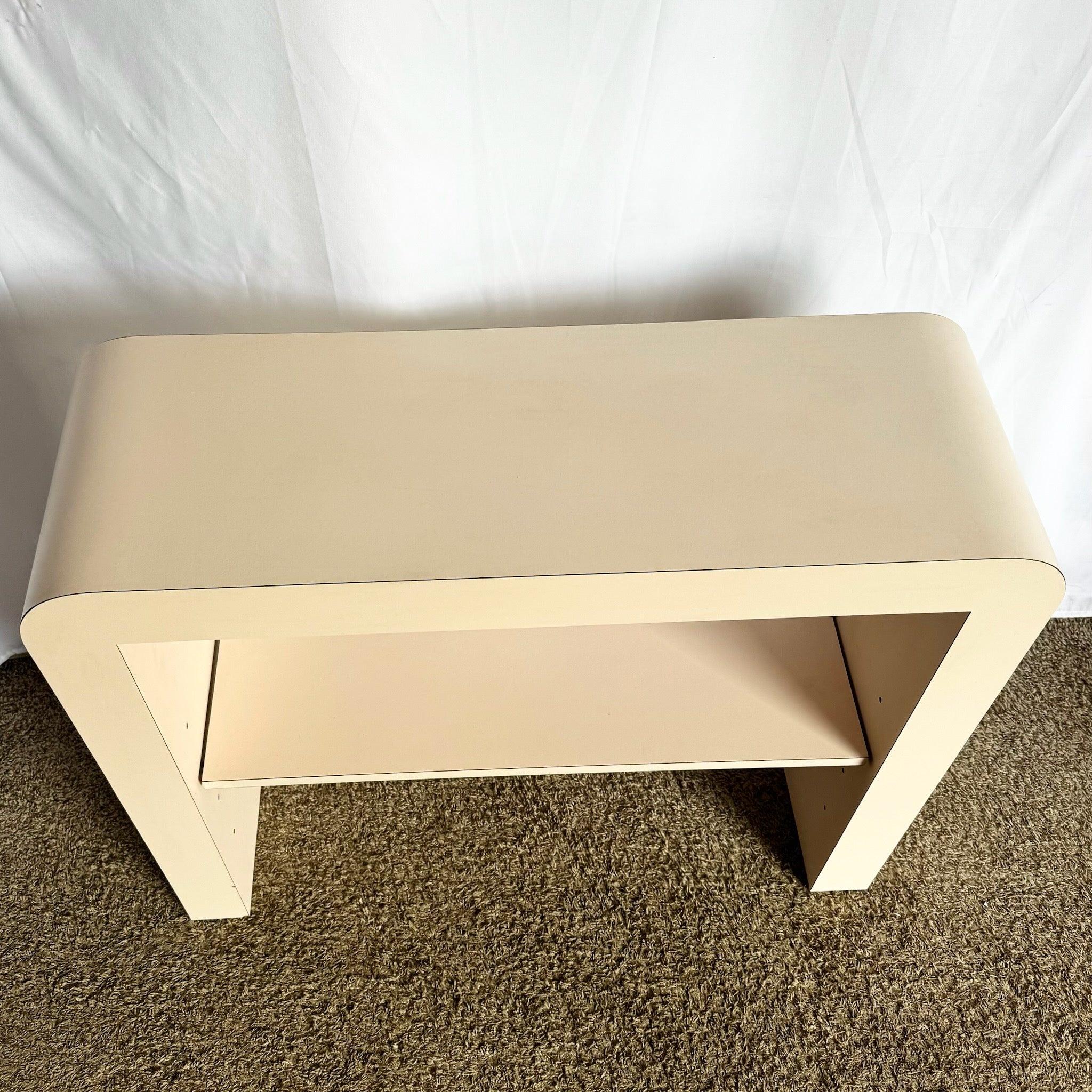 Postmodern Light Pink Laminate Waterfall Console With Adjustable Shelf For Sale 3