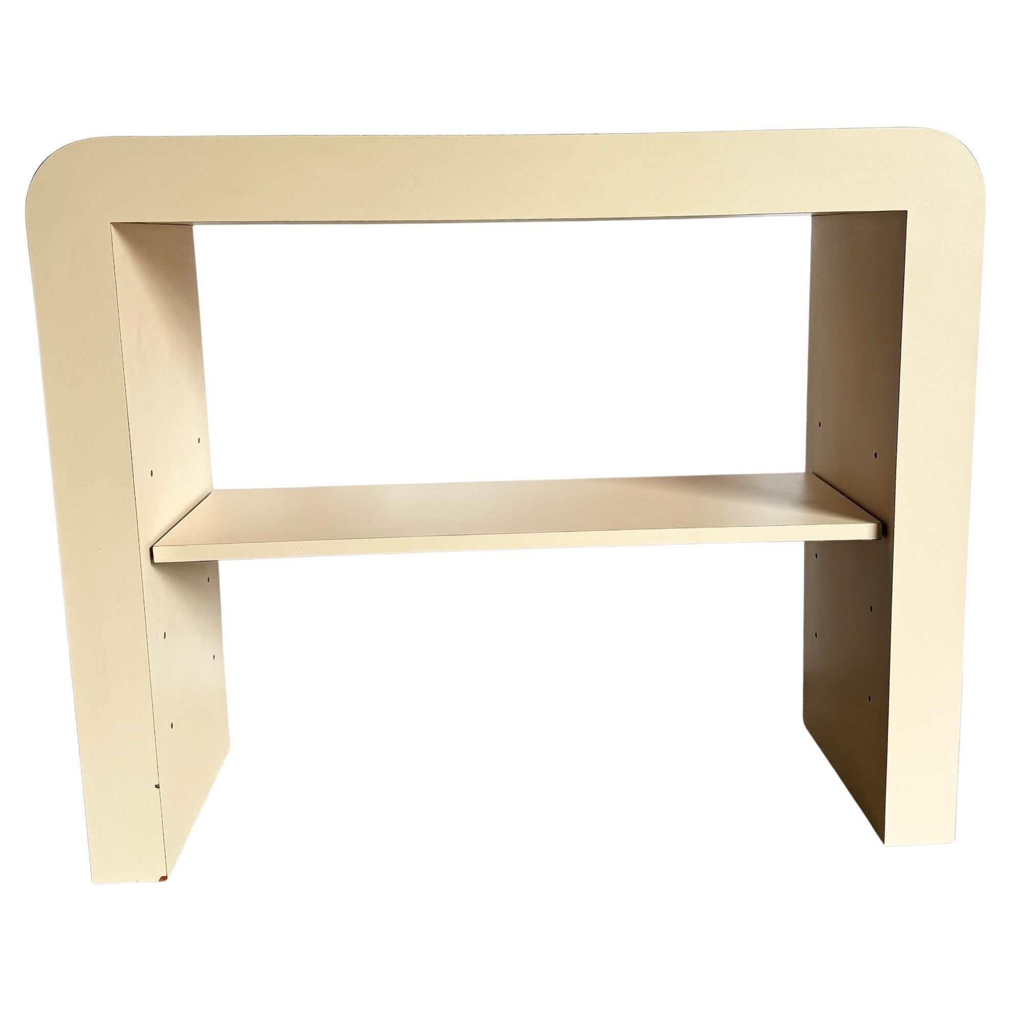 Postmodern Light Pink Laminate Waterfall Console With Adjustable Shelf For Sale