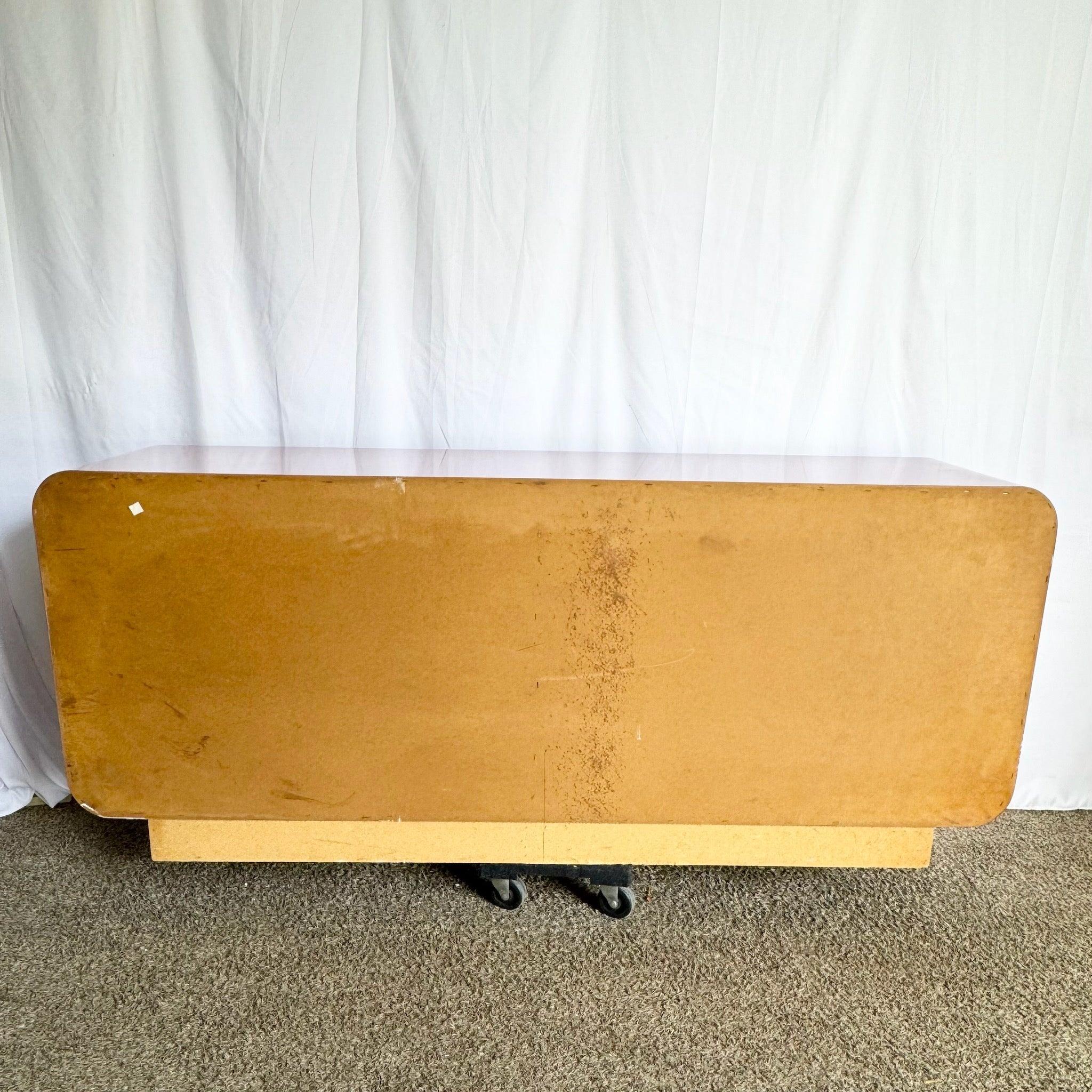 American Postmodern Light Purple Gloss Laminate Waterfall Dresser With Chrome Base For Sale