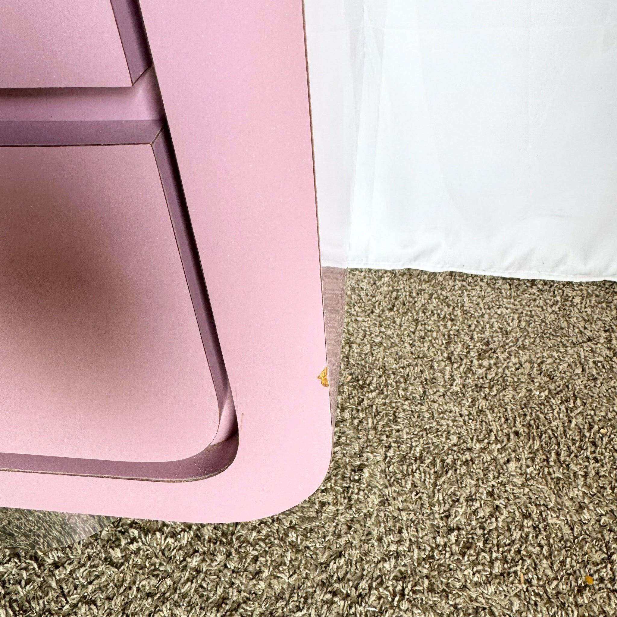 Wood Postmodern Light Purple Gloss Laminate Waterfall Dresser With Chrome Base For Sale