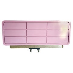 Postmodern Light Purple Gloss Laminate Waterfall Dresser With Chrome Base