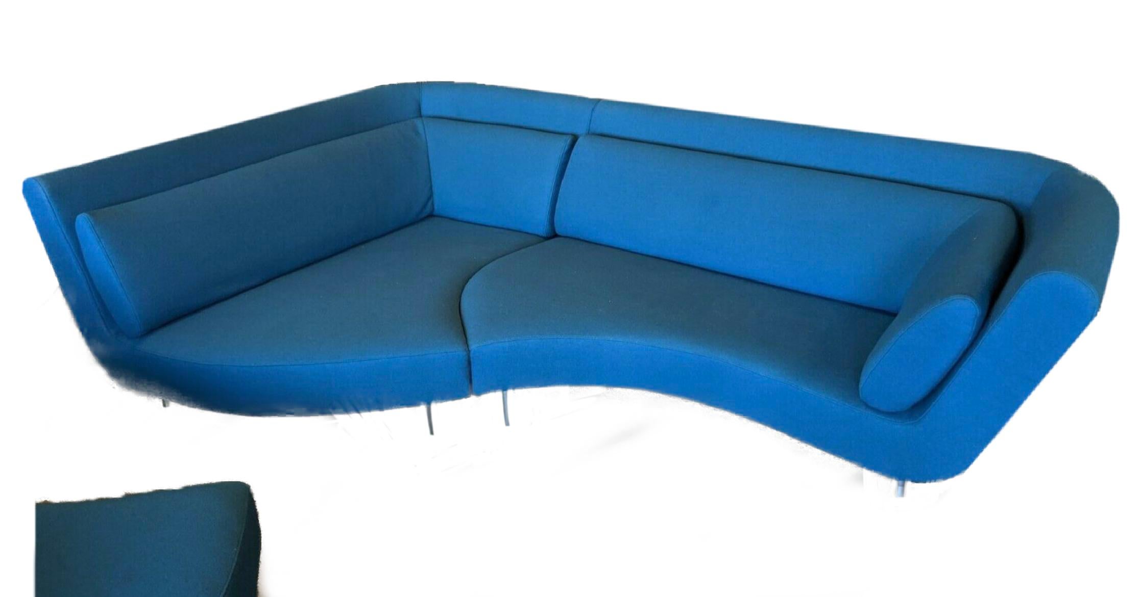 French Postmodern Ligne Roset Yang Modular Sofa Sectional, 3 Sections, Cerulean Blue