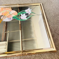 Postmodern Lily Flower Stained Glass Gold Frame Wall Mirror