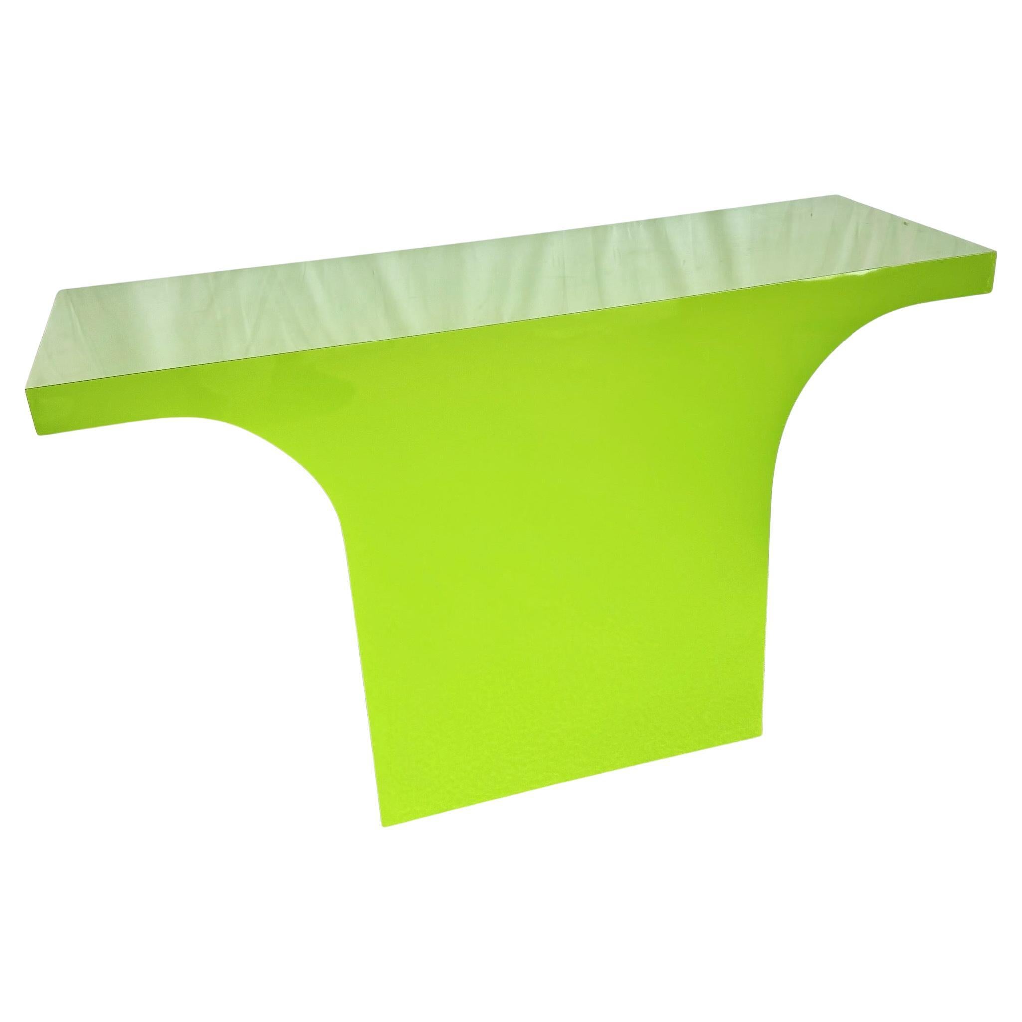 Postmodern Lime Green Lacquer Laminate Console Table For Sale