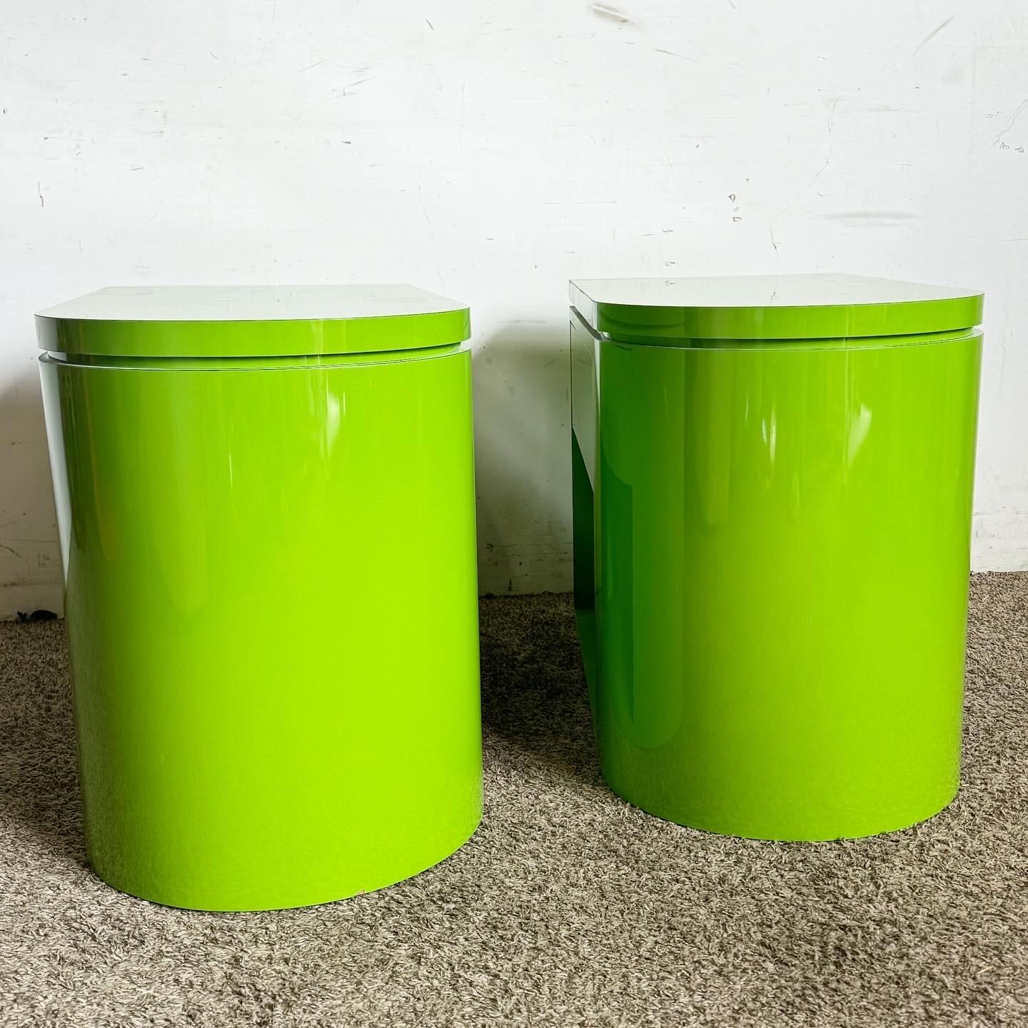 Postmodern Lime Green Lacquer Laminate End Tables/Nightstands - a Pair For Sale 1