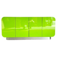 Postmodern Lime Green Lacquer Laminate Waterfall Low Credenza