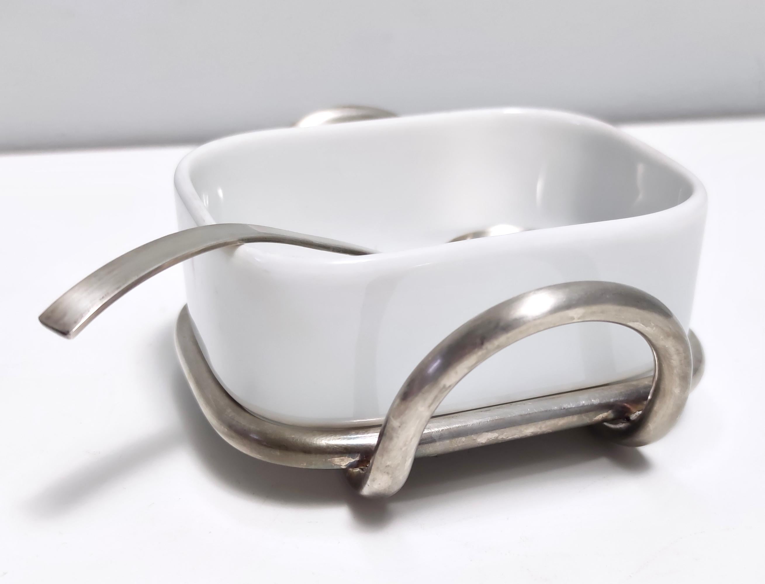 Postmodern Lino Sabattini Silver-Plated and Ceramic Cheese Bowl with Spoon 2