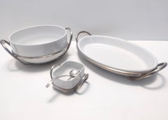 Postmodern Lino Sabattini Silver-Plated and White Ceramic Serving Bowl, Italy