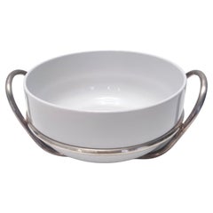 Vintage Postmodern Lino Sabattini Silver-Plated and White Ceramic Serving Bowl, Italy