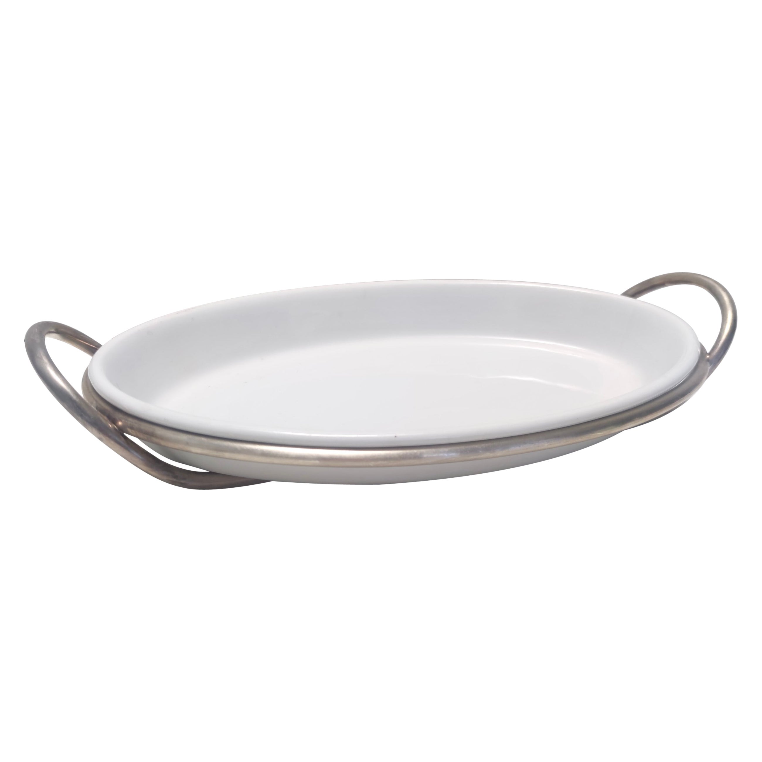 Fabriqué en Italie, années 1970.
Il s'agit d'un superbe plat de service en métal argenté et en céramique laquée.
Son design simple a été créé par Lino Sabattini en Italie, vers les années 1970. 
Il s'agit d'une pièce vintage, elle peut donc