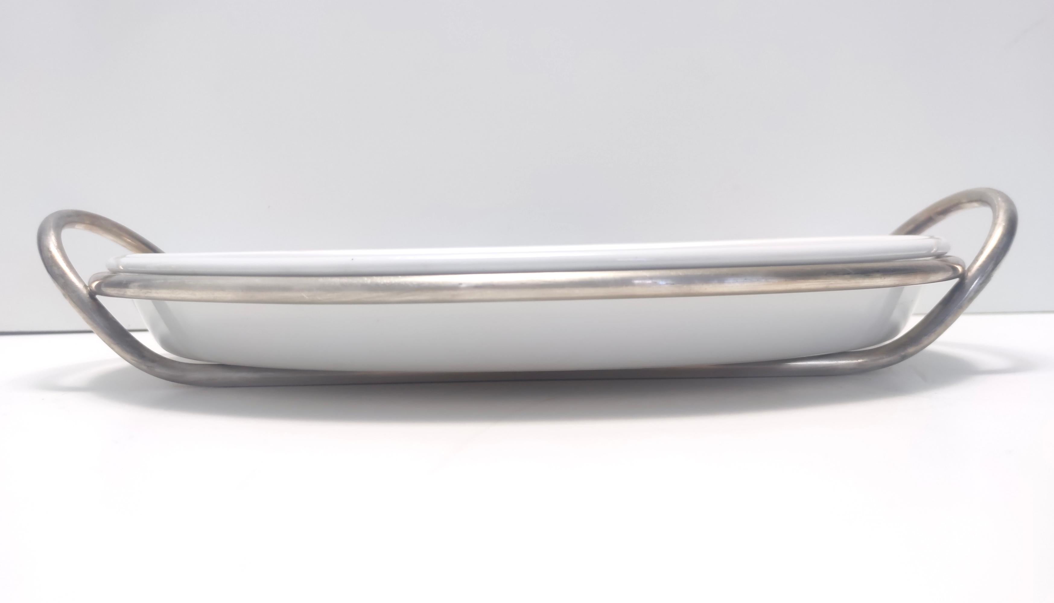 Lacquered Postmodern Lino Sabattini Silver-Plated and Ceramic Serving Plate, Italy For Sale