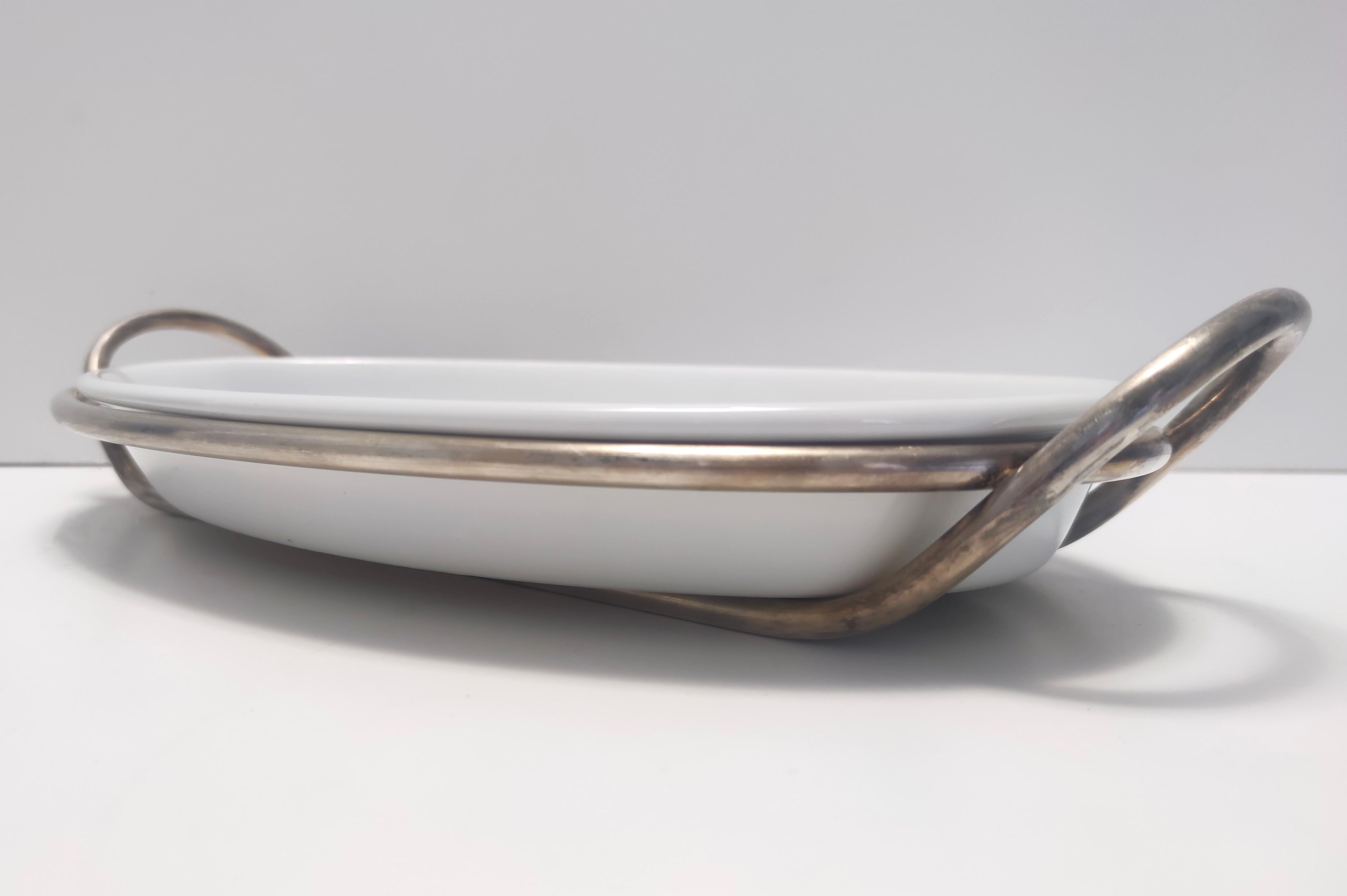 Postmodern Lino Sabattini Silver-Plated and Ceramic Serving Plate, Italy In Good Condition For Sale In Bresso, Lombardy