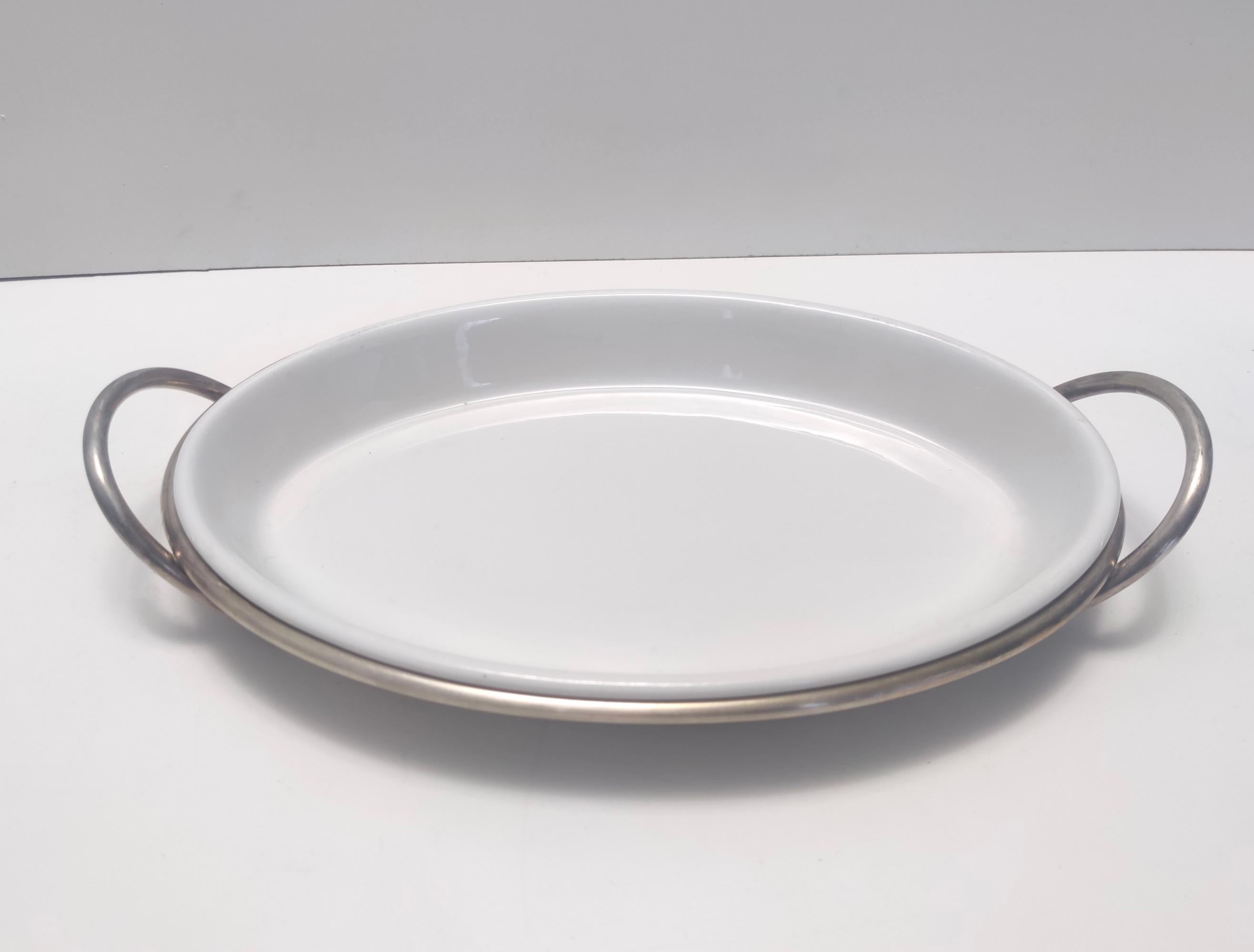 Late 20th Century Postmodern Lino Sabattini Silver-Plated and Ceramic Serving Plate, Italy For Sale