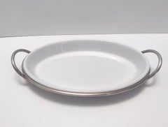 Postmoderner versilberter und Keramik-Servierteller von Lino Sabattini, Italien