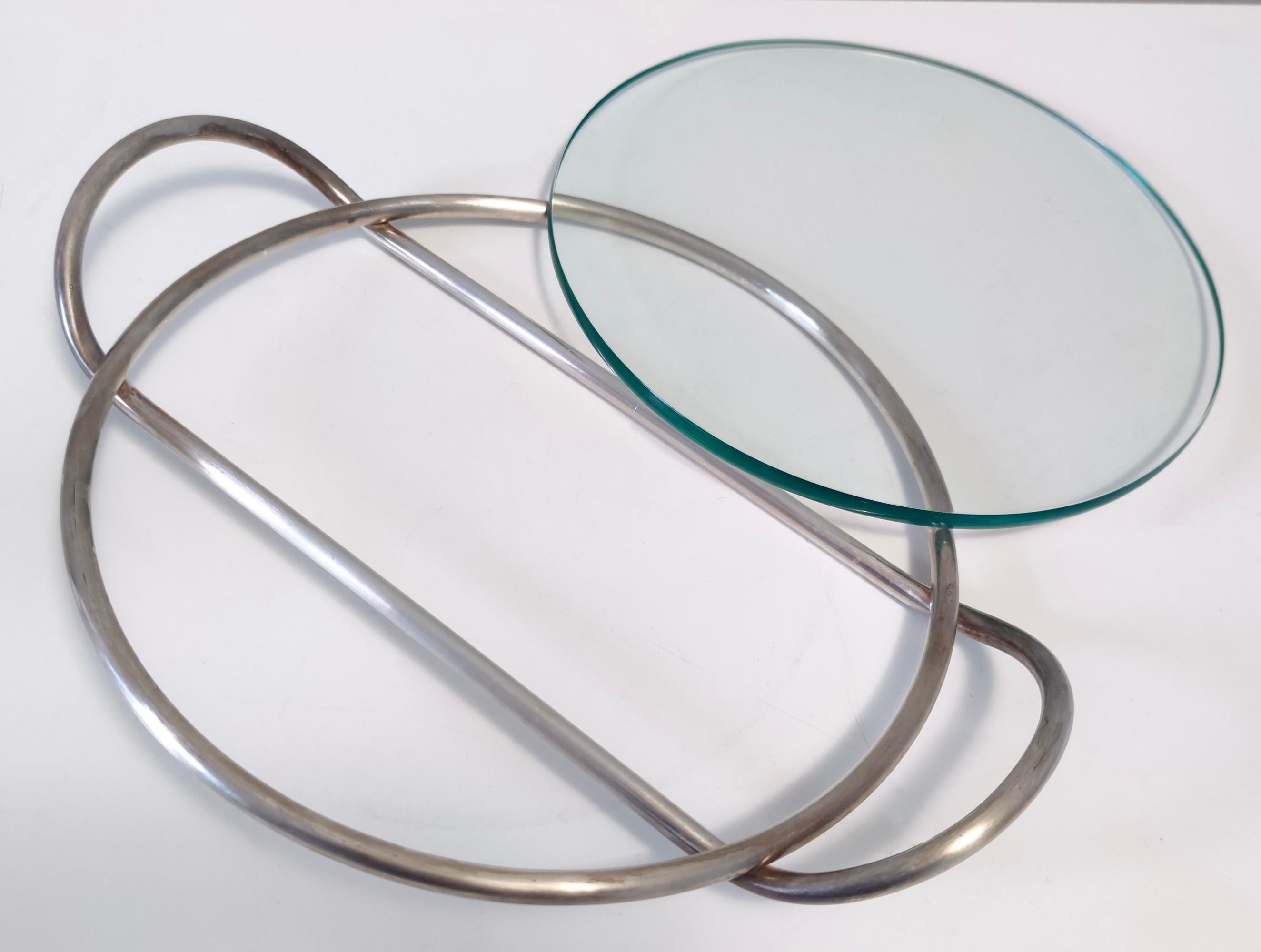 Post-Modern Postmodern Lino Sabattini Silver-Plated and Glass Serving Plate or Trivet, Italy
