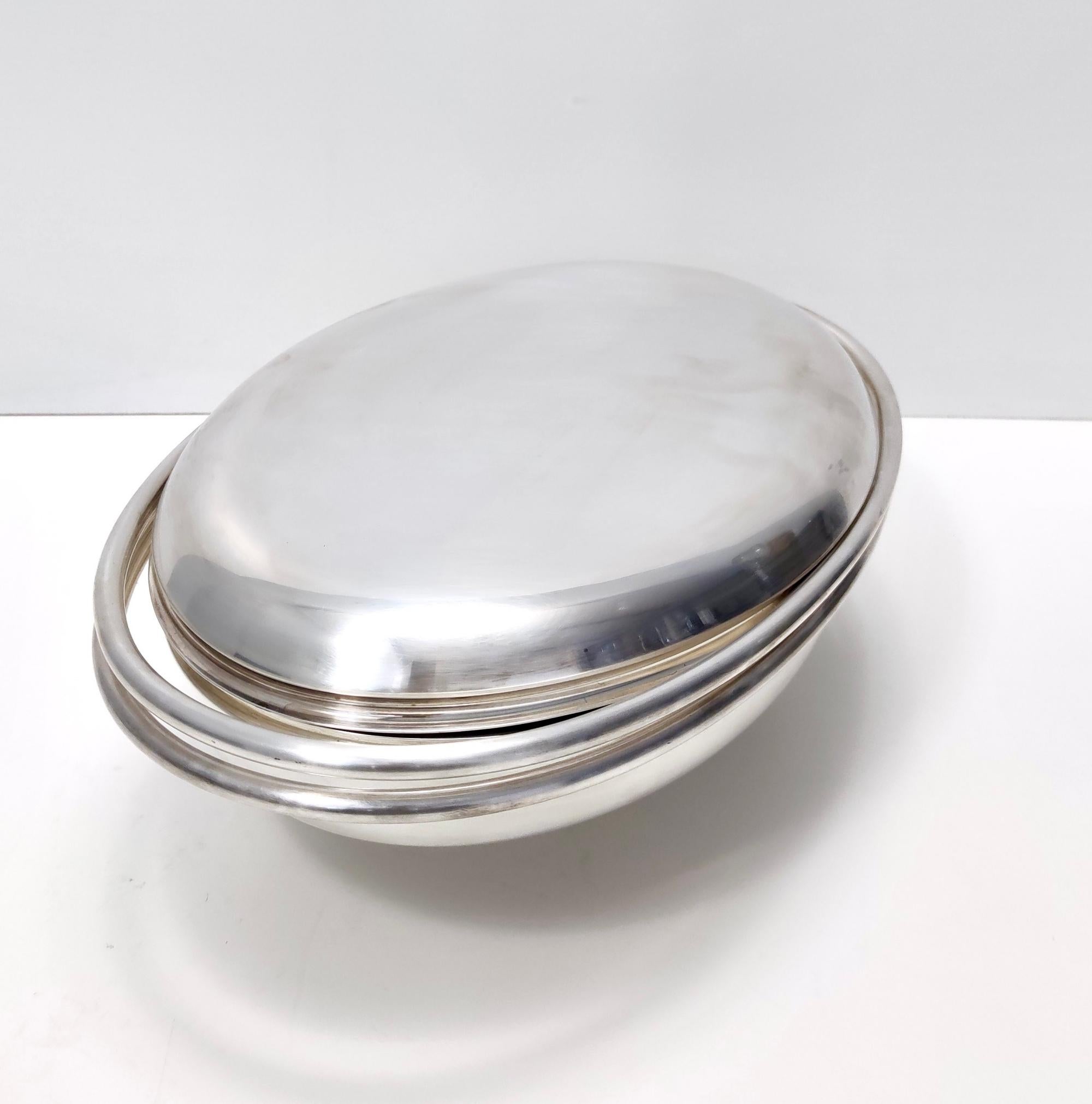 Plato de servir posmoderno de metal plateado de Lino Sabattini, marcado, Italia Posmoderno en venta