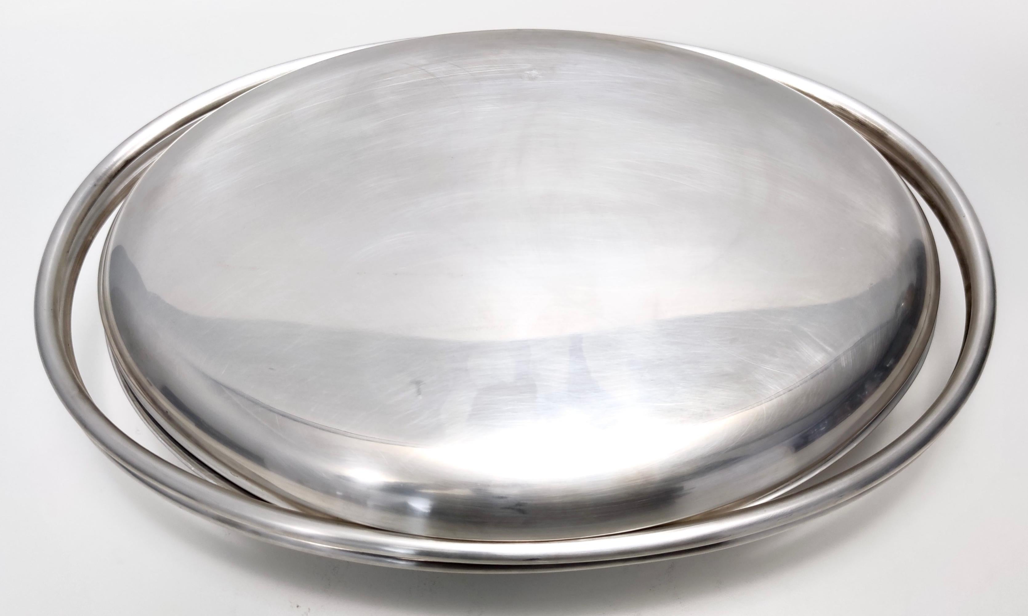 Italian Postmodern Lino Sabattini Silver-Plated Metal Serving Plate, Marked, Italy For Sale