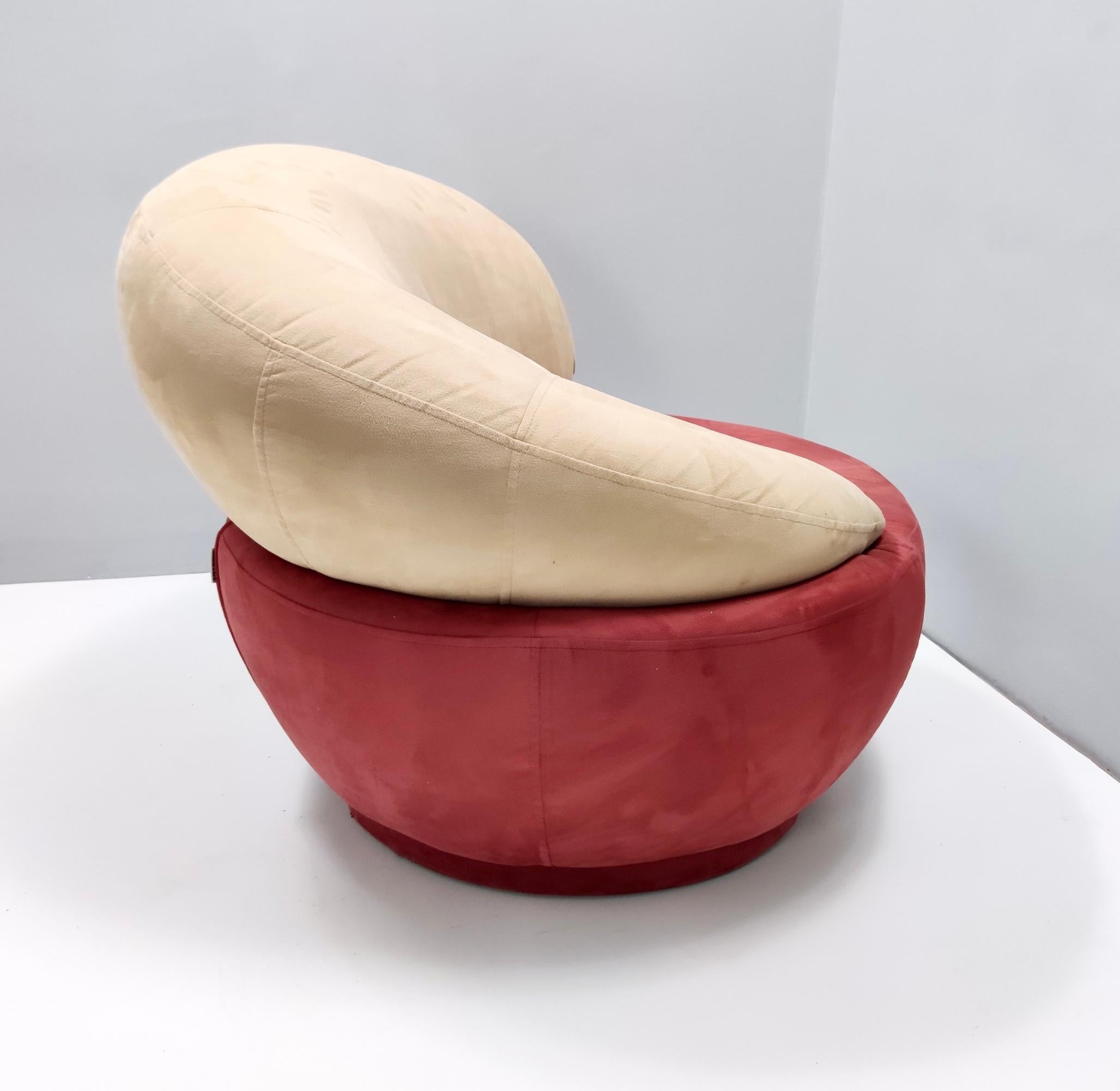 Post-Modern Postmodern Lounge Chair with a Beige and Crimson Alcantara Upholstery, Italy