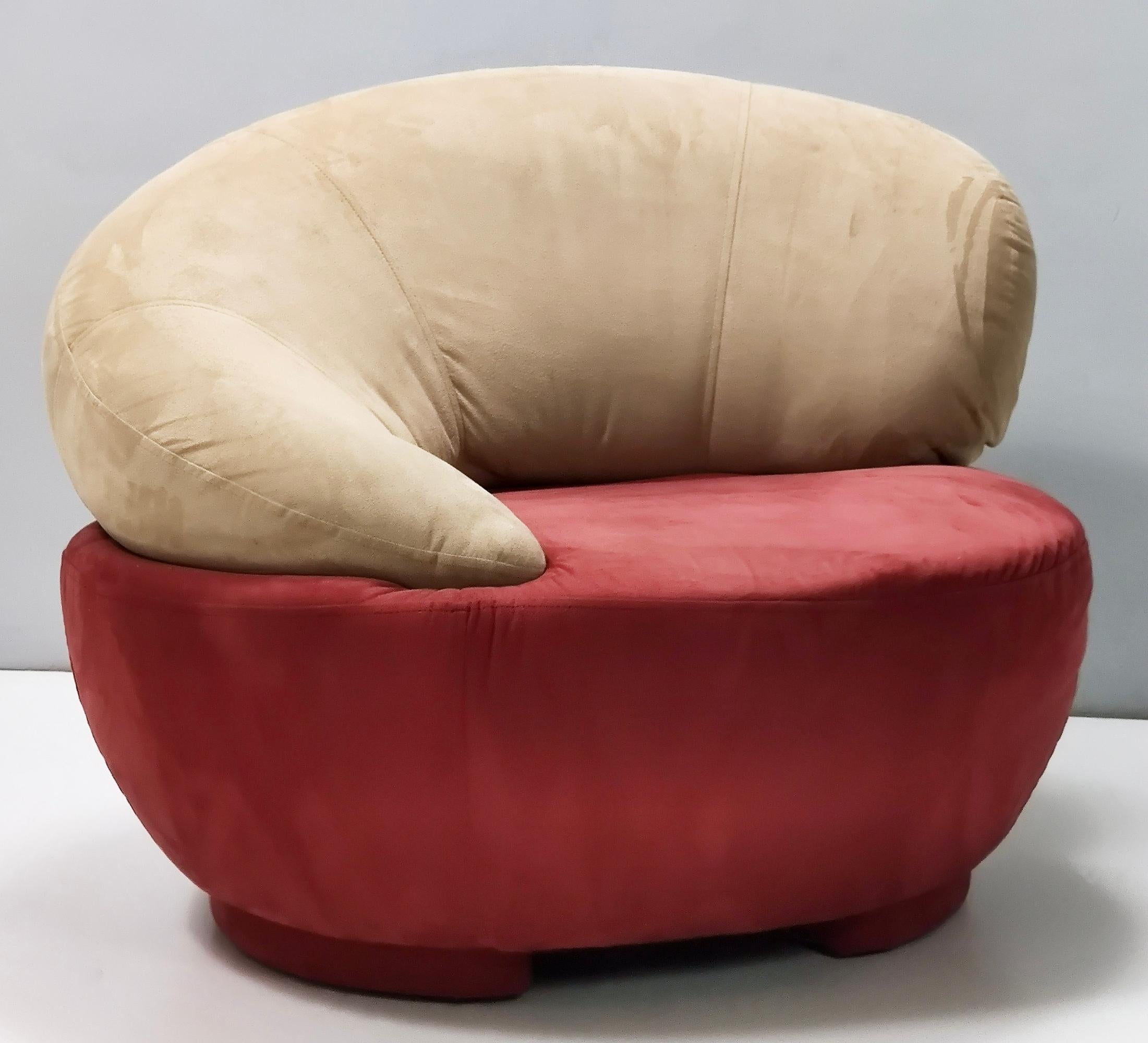 Italian Postmodern Lounge Chair with a Beige and Crimson Alcantara Upholstery, Italy